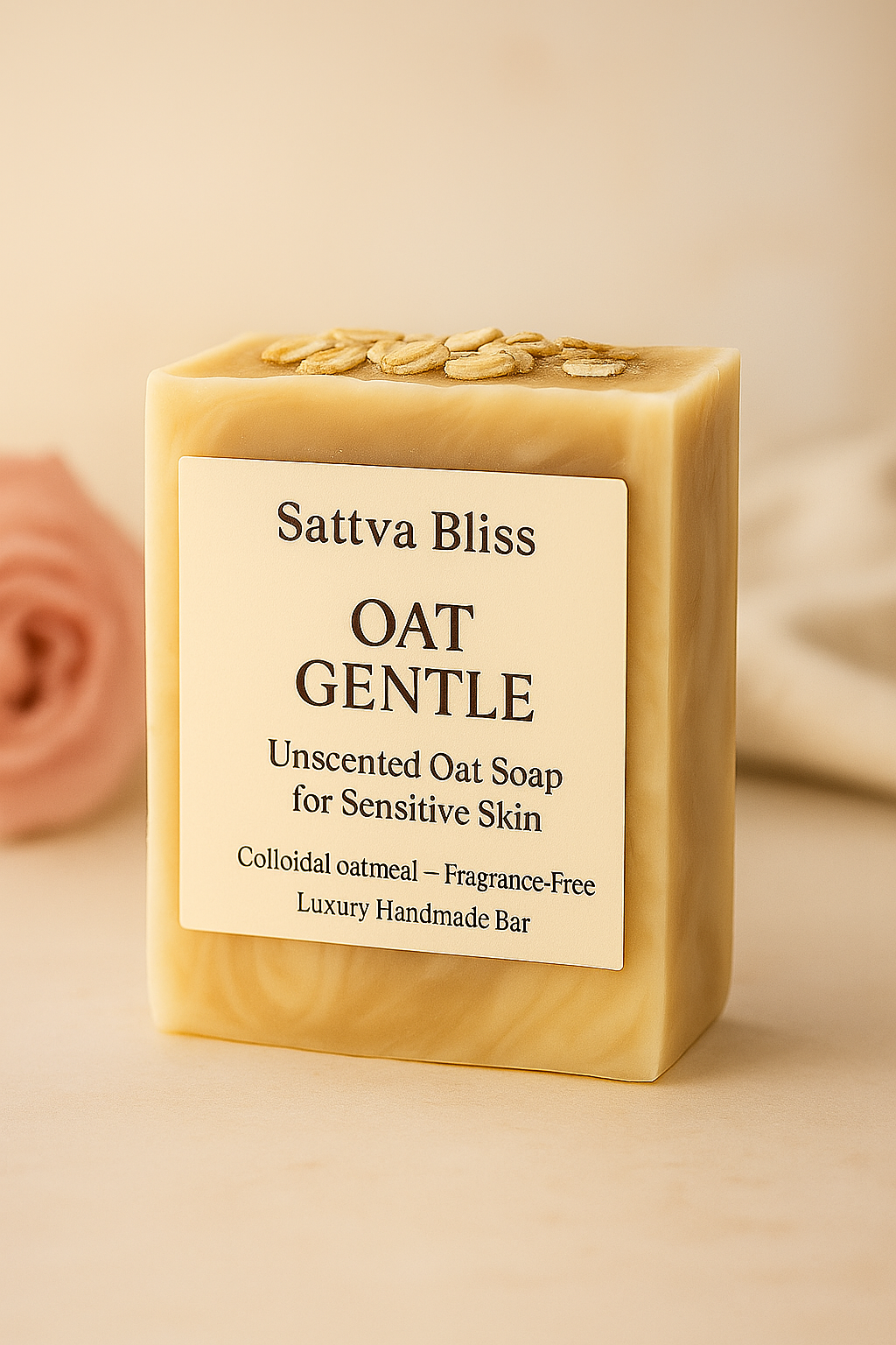 Ultra Gentle Luxury Oat Bar – Unscented, Handcrafted Long-Cured Cold Process Soap For Sensitive Skin (100g)